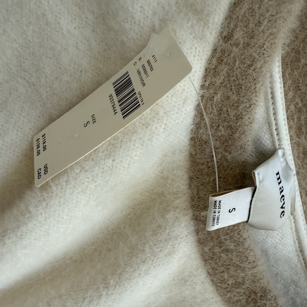 Maeve Cozy Ringer Sweatshirt Women S Ivory Beige Trim $118 New with tags - Picture 6 of 10